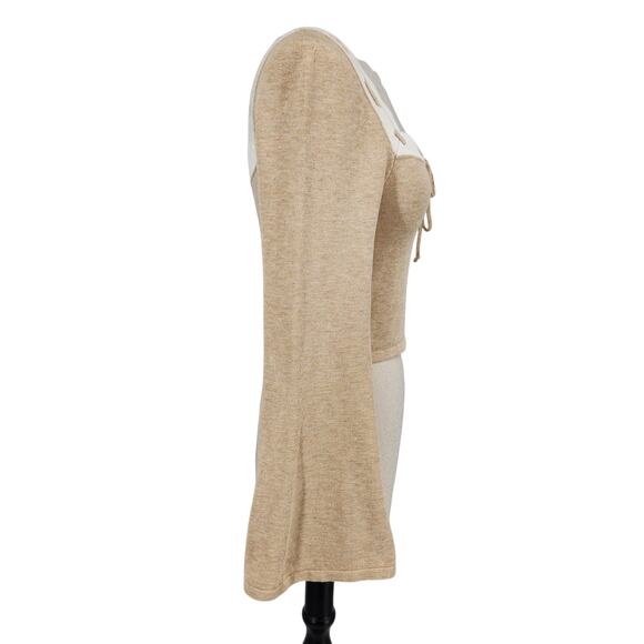 Dee Elly Ribbed Knit Square Neck Sweater Top Bell Sleeve Size Medium - Picture 6 of 9